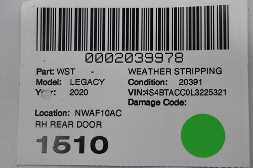 2020 - 2025 SUBARU OUTBACK REAR RIGHT DOOR SEAL WEATHER STRIP STRIPPING OEM - Bild 7 von 7