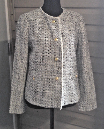 TALBOTS WOMENS SIZE 4 BLACK WHITE & TAN TWEED BLAZER - Picture 1 of 4