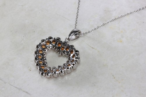 14k GOLD DIAMONDS & YELLOW SAPPHIRE OPEN HEART PENDANT AND CHAIN - Picture 4 of 5