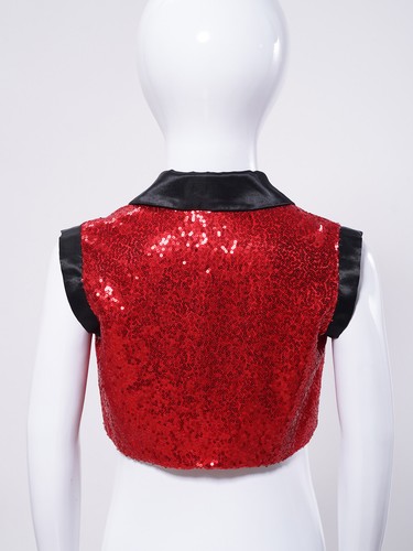 Kids Girls Jacket Dance Vest Lapel Tank Top Jazz Sparkly Holiday Contrast Suit - Picture 11 of 69