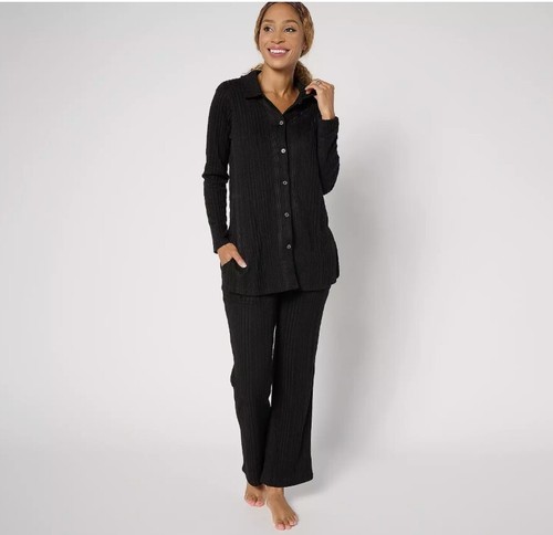 Cuddl Duds Women's 2-Piece Comfort Rib Lounge Set Black LT A653742