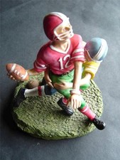 Ceramic Football Players Figurine Statue on Green Base 4 1/2