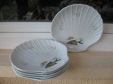 6 ASSIETTES à POISSON PORCELAINE LIMOGES FORME COQUILLE