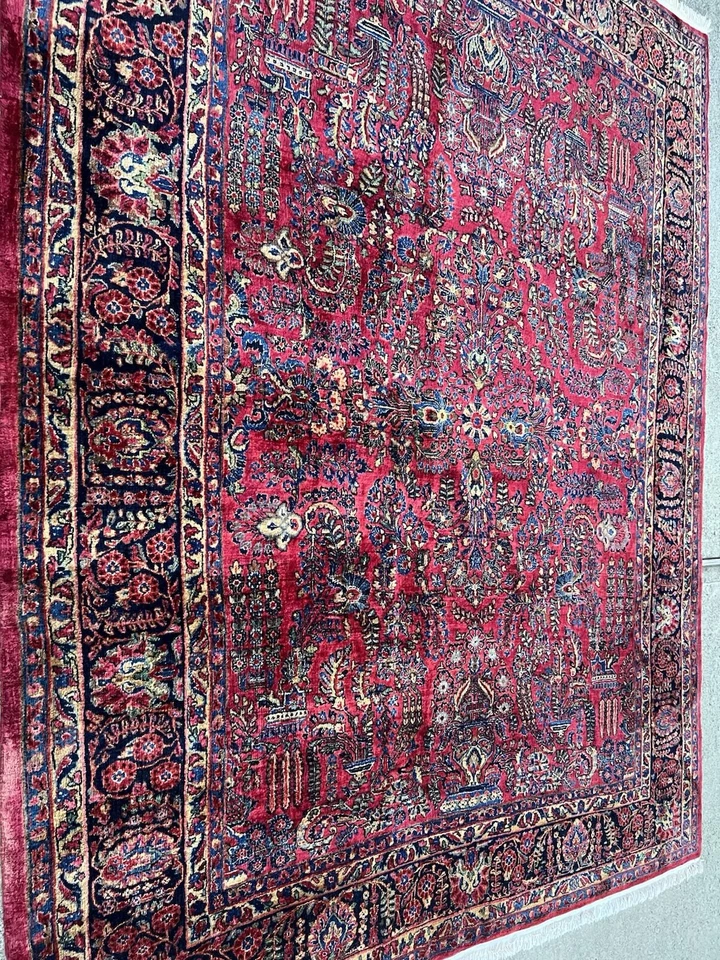 Hermosa alfombra antigua hecha a mano persa Mohajeran Sarouk 9X12 ca1920 Foto 3 de 4