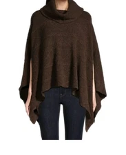 World Market Recycled Yarn Cable Knit Funnel Neck Sweater Poncho Brown NWT