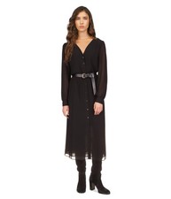 Michael Kors Womens Georgette Belted Shirt Dress, black, XL