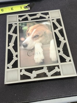 Vtg Carr Accents Dog Bone Pet Photo Frame 5x7 Pewter 