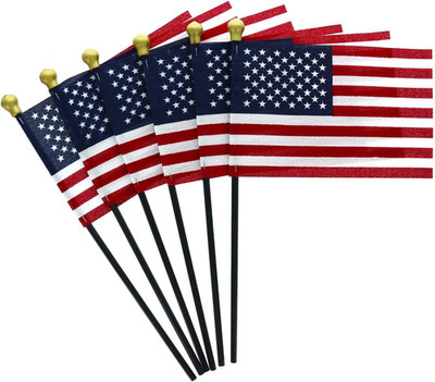 12-Pack 4X6 Inch American Flags, Made in USA Small American Flags on Black Staff