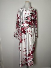 VTG California Dynasty Satin Floral Robe Size Large Sheer Sleeve Romantic Bridal