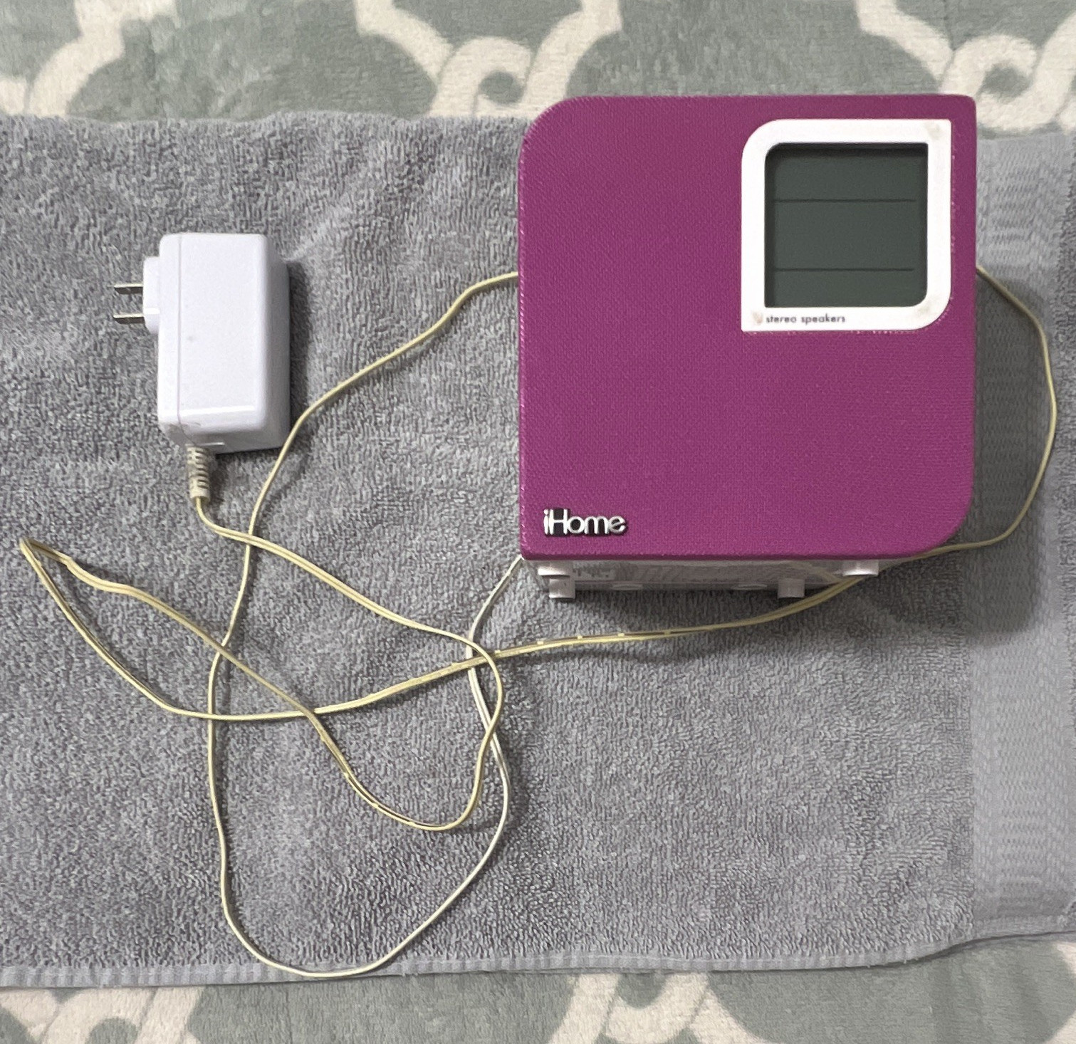 iHome iH120P Digital Clock Radio Alarm with Stereo Speakers, Purple/White