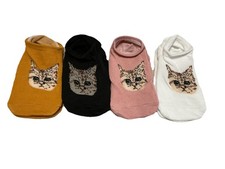 Women's Cute Cartoon Cat Print Pattern No Show Socks Fashion Sock Set Of 4