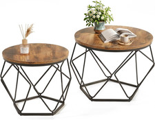 Modern Geometric Coffee Table Set of 2, round Nesting Side Tables with Hidden St