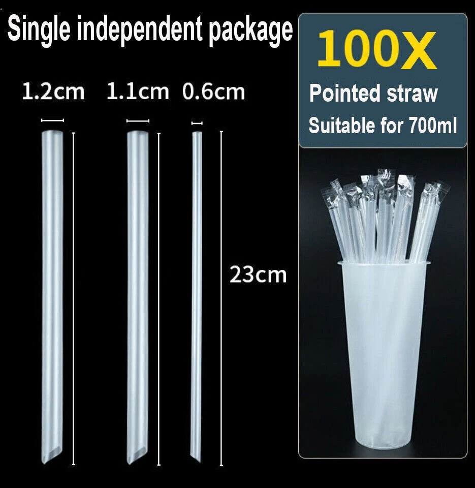 100-500X Jumbo Plastic Clear Straws Black Straws Colorful Drink Straws 19-25cm - image 4 of 4
