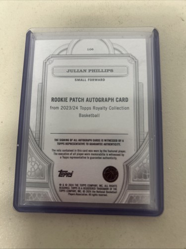 2023-24 Topps Royalty Collection Julian Phillips RC Chicago Bulls RPA /99🔥🏀 - Picture 3 of 3