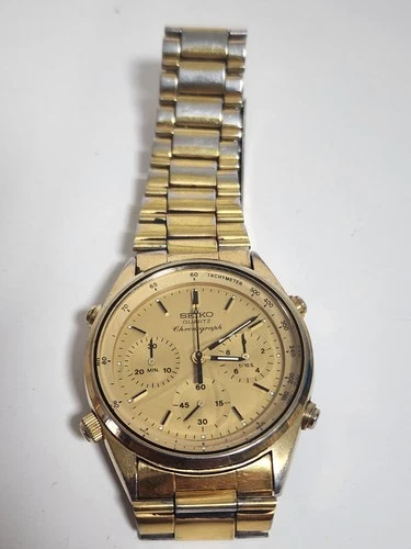 RARE VINTAGE SEIKO CHRONOGRAPH JAMES BOND JAPAN GOLD TONE MEN'S WATCH