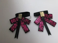 YSL Yves Saint Laurent Novelty bows x 2 Black with HOT PINK embellishment NEW