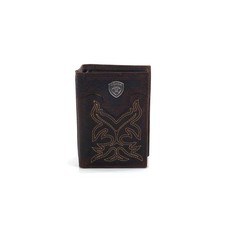 Ariat Mens Distressed Leather Trifold Wallet with Shield Concho, Multiple Card