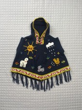 Peruvian Kids Animal Poncho 18Months, Embroidered, Felt Animals, Weather, Fringe