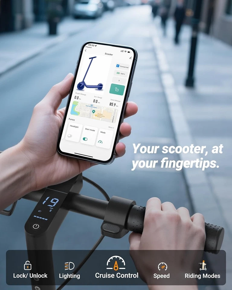 Scooter elétrica para adultos com suspensão dupla, 19/22MPH, alcance de 27/21/49 milhas - Imagem 4 de 4