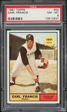 1961 Topps BB Card # 54 Earl Francis Pittsburgh Pirates ROOKIE RC PSA 8 NM-MT. rookie card picture