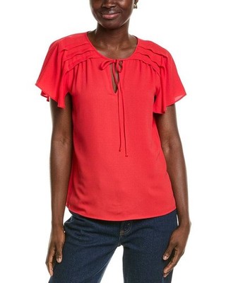 Jones New York Women s Pleated Shoulder Flutter Sleeve Blouse Rouge PM $79.50 NW
