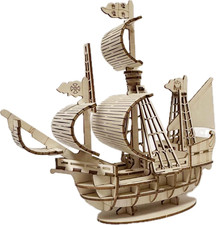 3D Wooden Sailboat Puzzle for Adults, Sailship  Model Kits to Build, 3D Jigsaw B