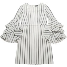 Milly Striped Ruffle Bell Sleeve Shift Dress White Navy Blue Size 4 Made in USA