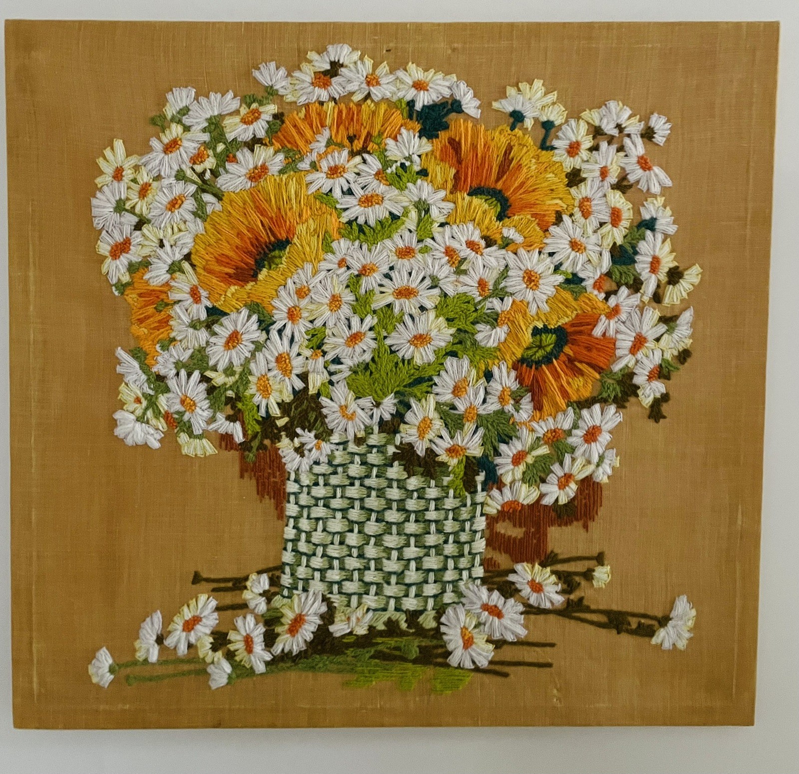 Vintage Mid Centery Modern Paragon Green Trees Crewel Embroidery
