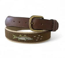 ZEP-PRO Leather Canvas Woven Ribbon Fishing Belt SNOOK Sz 40 Brown On Buff
