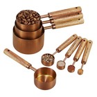 Copper Stainless Steel Measuring Cups and Spoons Set of 8, Wooden Handle with...