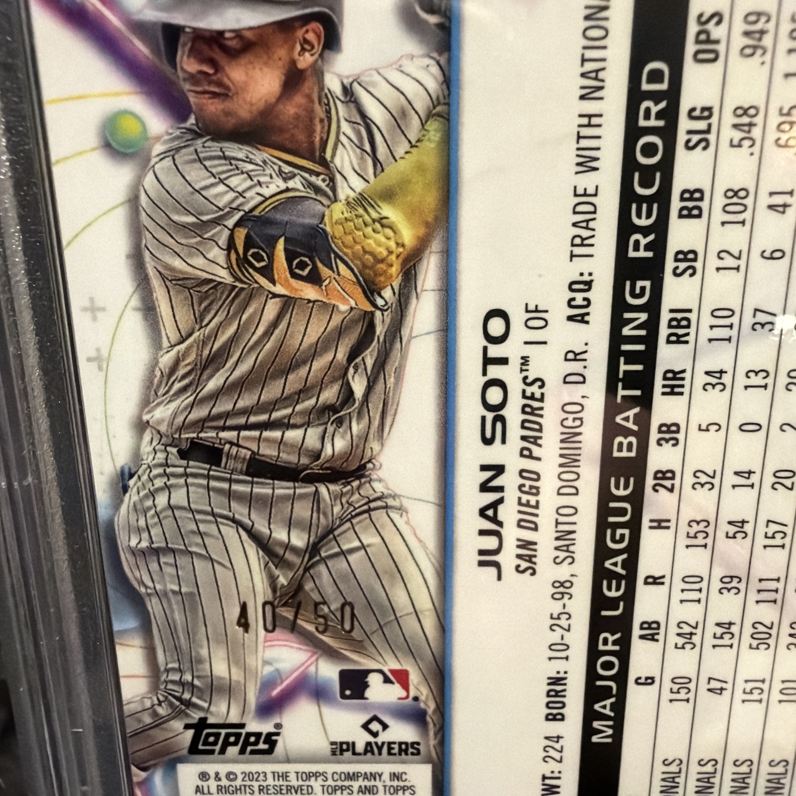2023 Topps Cosmic Juan Soto Gold Interstellar Refractor /50 PSA 10! view 3