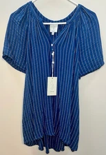 NWT Joie Beautiful Striped Boho Flowing Loose Relaxed Fit Blouse Blue Size 2X