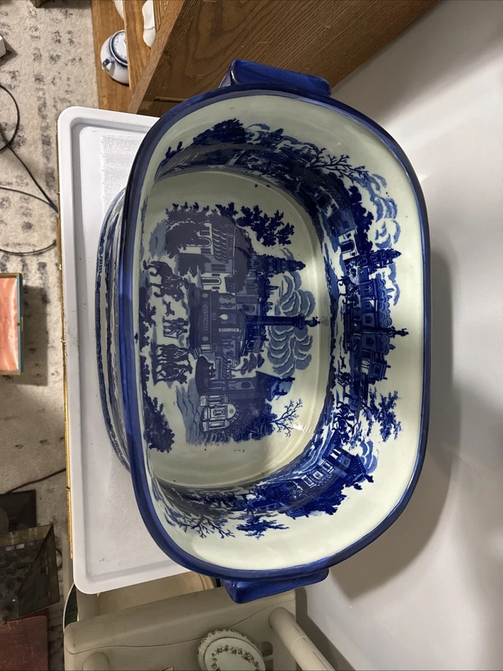 Plantador de banho chinês X-Grande azul e branco pedra de ferro pé - Imagem 2 de 4