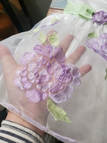 Jona Michelle Flower Girl Formal Dress Wedding White/Purple Satin Lace Trim 4T - Picture 6 of 24