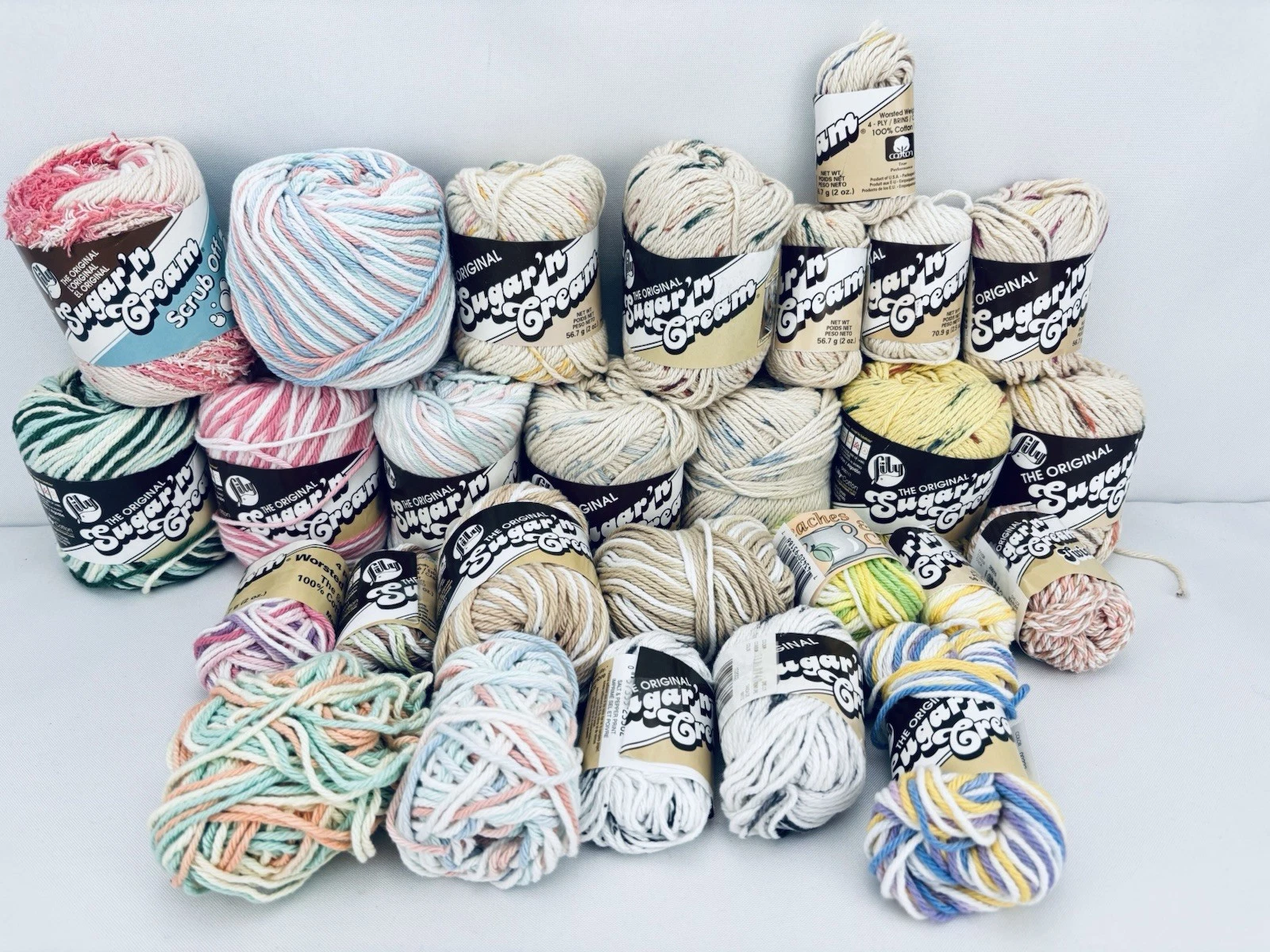 Large Lot Sugar 'N Cream Cotton +Scrub Off +Peaches & Cream DESTASH VTG Yarn image 1