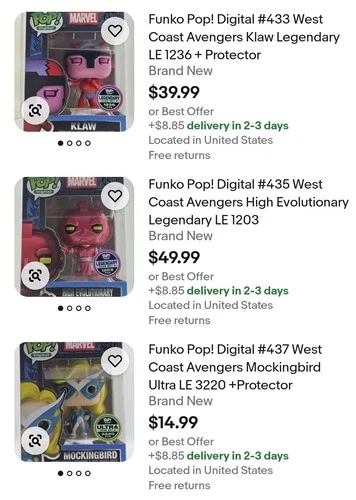 New ListingFunko Pop! Digital West Coast Avengers Lot Of 3 +Protector