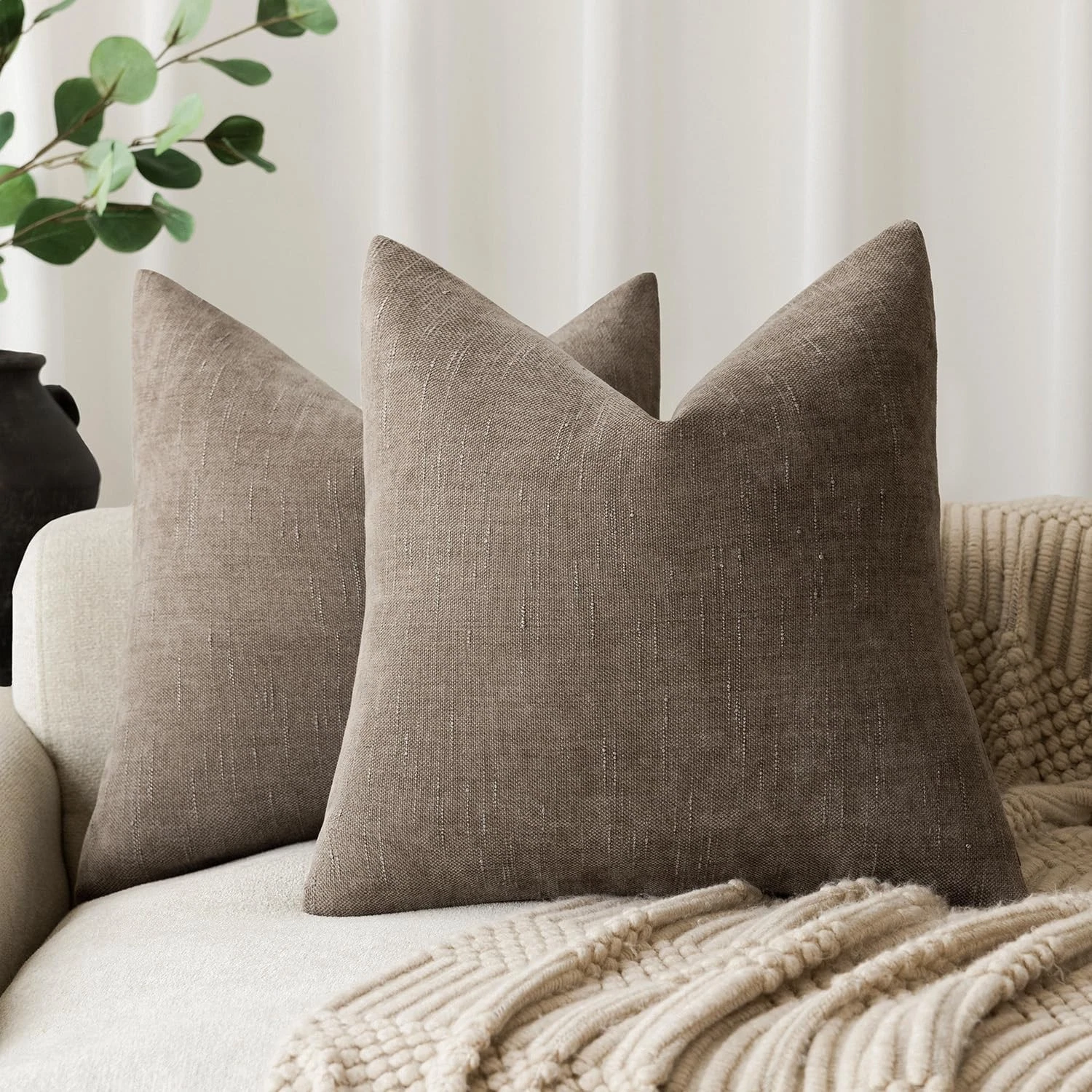 Pack of 2 Soft Textured Throw Decorative Pillow Covers Square Accent Solid Cu...