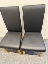Modern Leather Dining Chair Set Two Faux Black Chairs