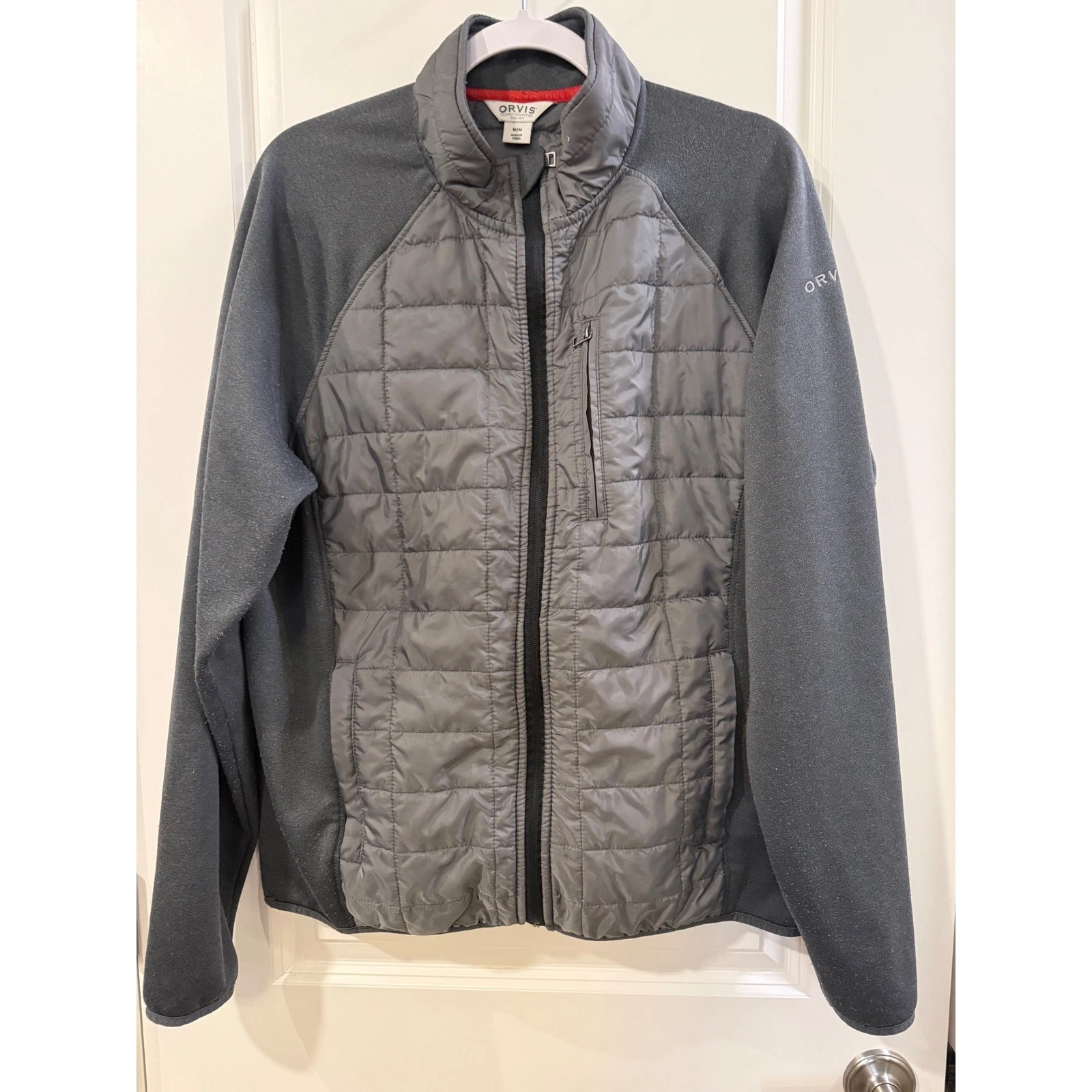 Orvis Mens Hybrid Quilted Fleece Full Zip Jacket Dark Grey Medium Mock Neck