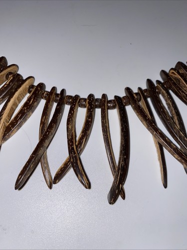Necklace Wood Single Strand Spike Artisan Tribal - Picture 2 of 4
