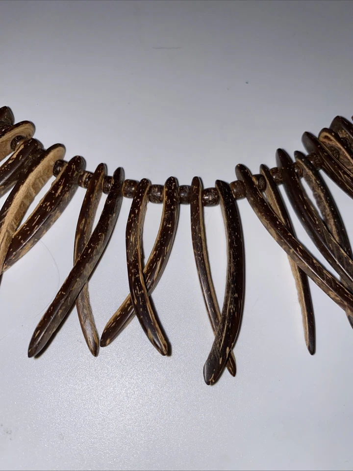 Necklace Wood Single Strand Spike Artisan Tribal - Image 2 of 4