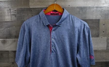 Greyson Polo Shirt Mens Large Blue All Over Print Golf Performance Button Collar