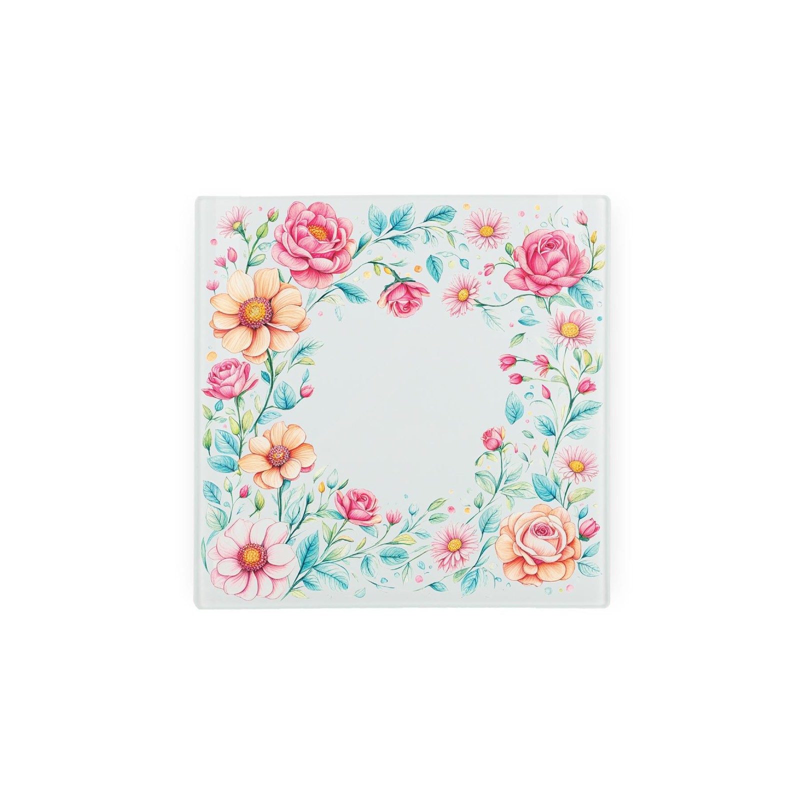 Floral Hot Pot Stand Trivet - Pastel Flowers Gift/Present - Kitchen Chopping/Cutting Board Worktop Protector with Non-Slip Feet 20cm x 20cm (8" x 8") - Image 2