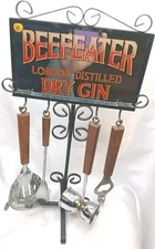 Rare BEEFEATER Dry Gin Bar Tools W/ Decorative Mirror Stand Collectible Barware