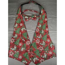Holiday Red Vest and Bow tie trees/bells adjustable med/small