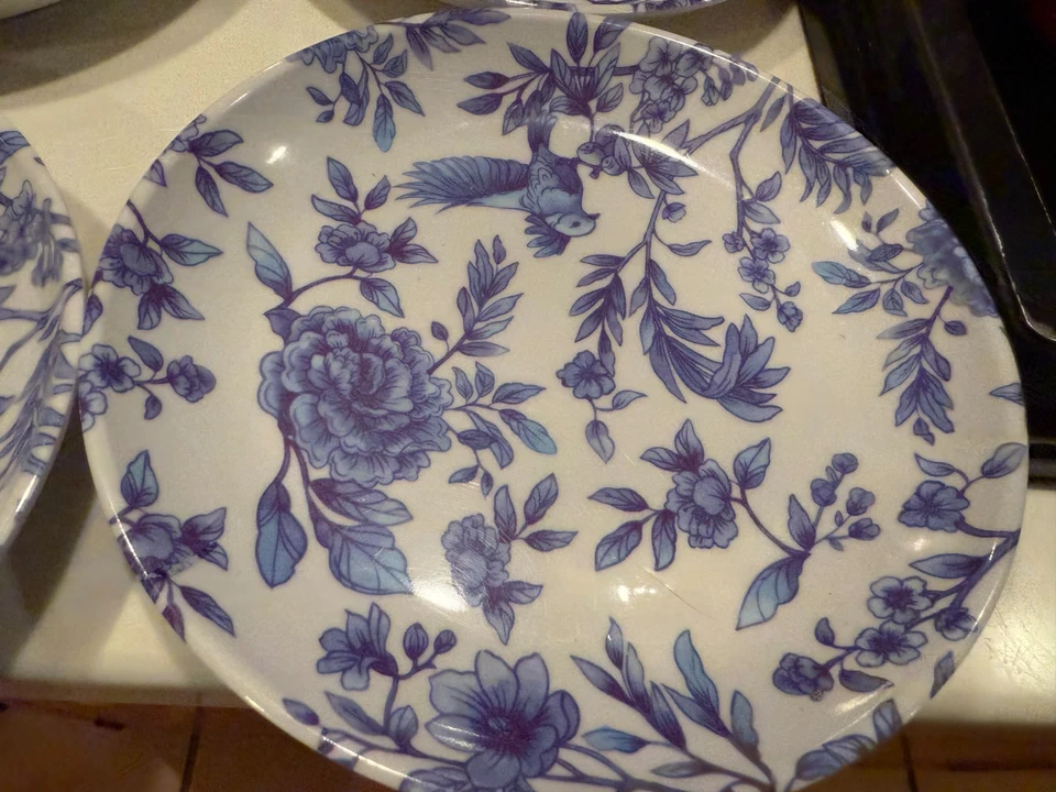 4 Placas de Melamina Patrón Azul y Blanco Rachel Ray 8.5"D Foto 2 de 3