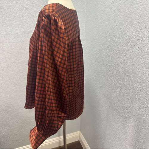 Levi's Gr. XL rostbraun Satin kariert V-Ausschnitt Oberteil Langarm Bluse Oberteil seidig - Bild 5 von 10