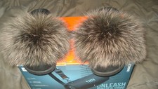 Women  s mixed Fur Slip On Rubber Soled Open Toe Sandals Slippers Sz 10 us .read