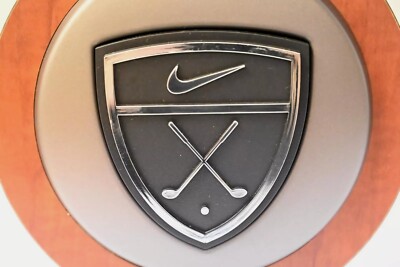 Nike Tabletop Retail Store Display Sign Swoosh & Clubs Wood Sign