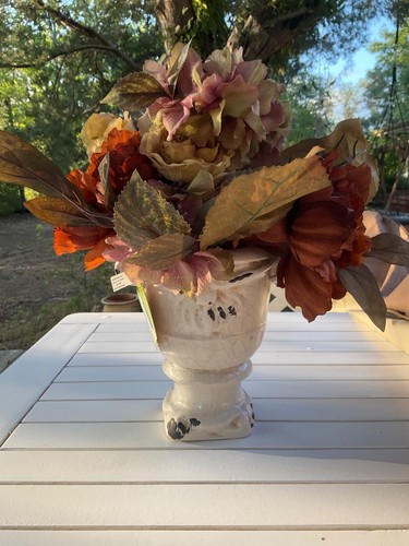 Artificial Plant Floral Arrangement Distressed Ceramic Planter Home Decor Fall